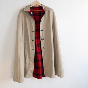 VINTAGE 70s Reversible Plaid Blanket Wool Cape